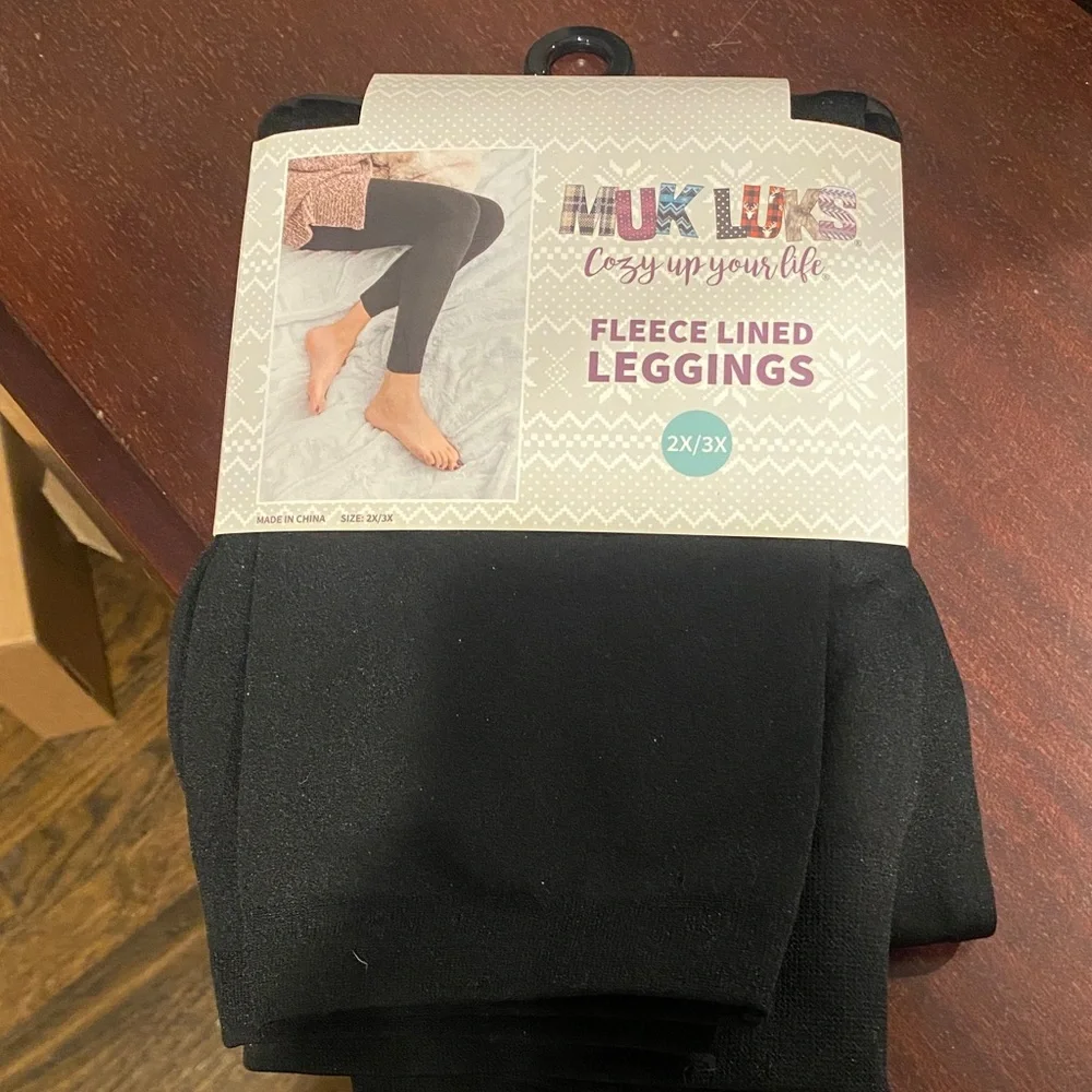 Muk Luks Black Fleece Lined Leggings - Picture 1 of 3